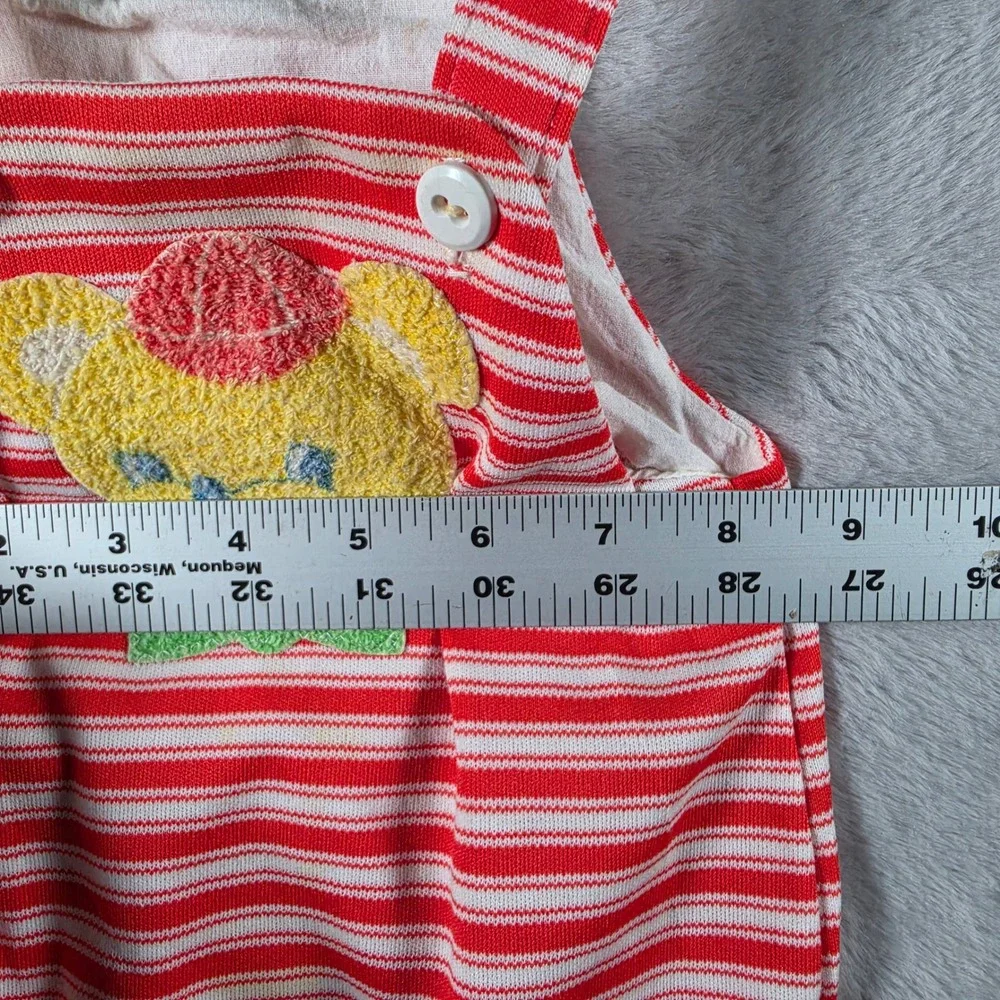 Carter's Romper Unisex‎ 12 Months Red Striped Vintage Bear Applique USA Sunsuit